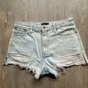 High waisted distressed jean shorts